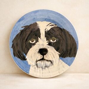 NEW Anthropologie Side Dessert Plate Carole Akins Sadie Black Dog Painting 8.5"